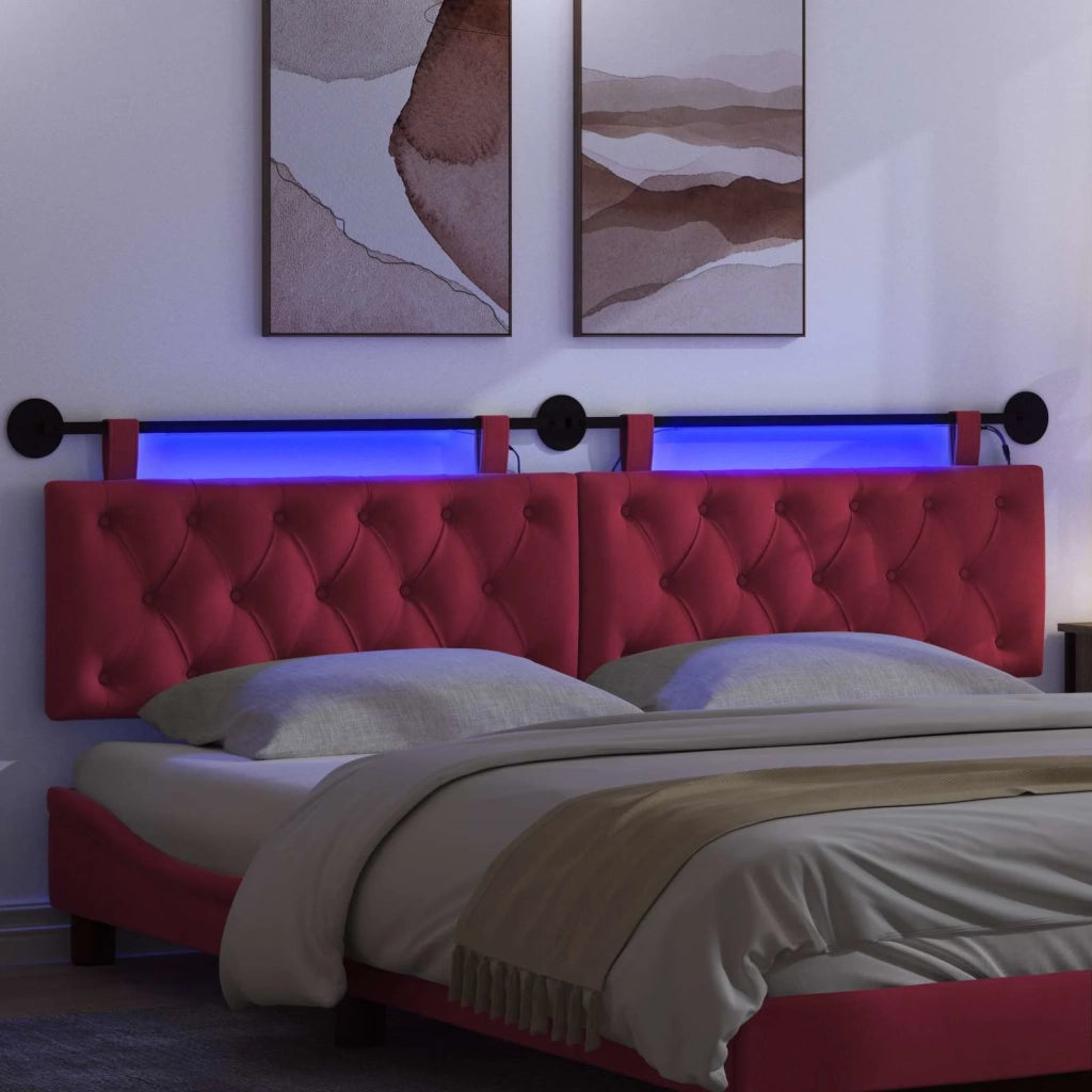 Testiera | Testata sospesa Con luce LED Rosso Vino Velluto