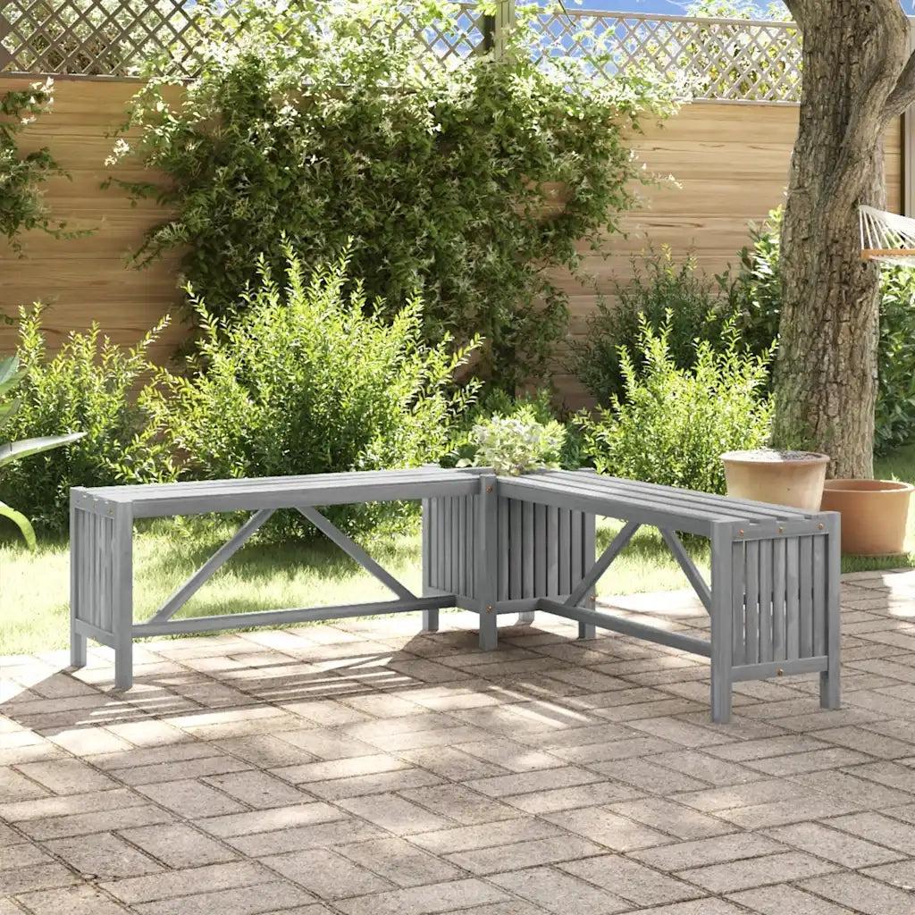 Panchina Giardino | Panca da Giardino Angolare e Fioriera 117cm Massello Acacia Grigia