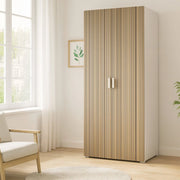 Armadio Camera da Letto Nigella, Guardaroba 2 Ante Appendiabiti Made in Italy, 52.00x180.00h cm Bianco Rovere Rigato