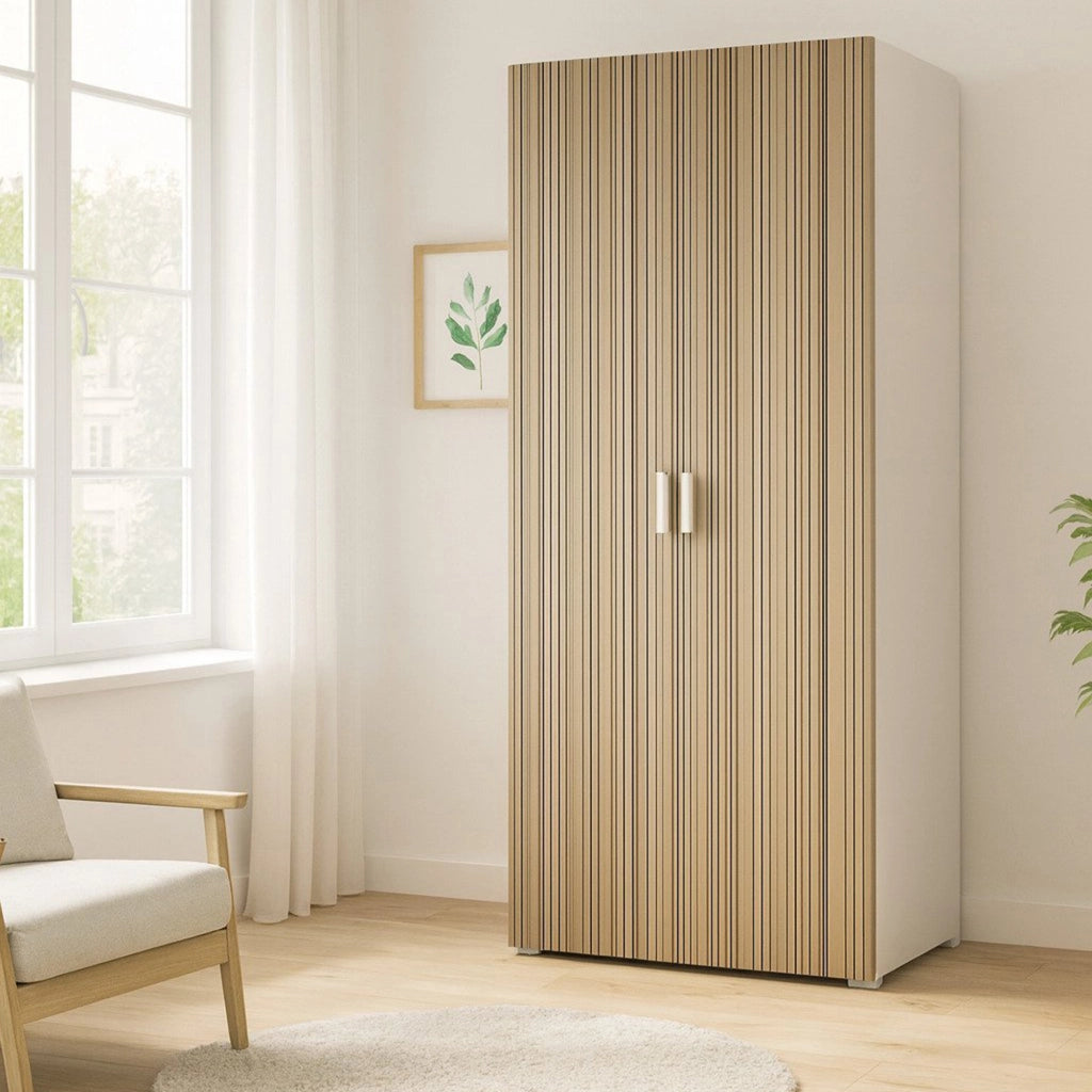 Armadio Camera da Letto Nigella, Guardaroba 2 Ante Appendiabiti Made in Italy, 52.00x180.00h cm Bianco Rovere Rigato