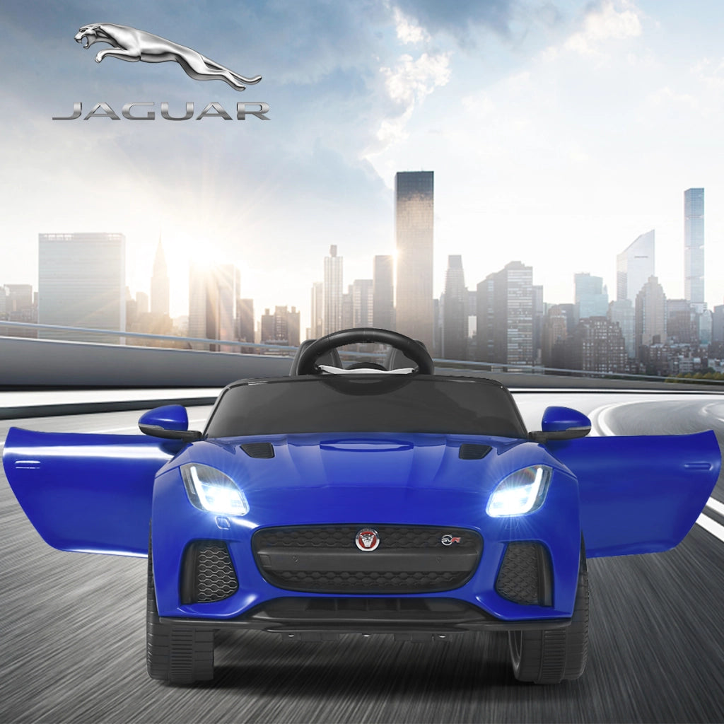 Macchina Jaguar F-type SVR 12 V per bambini con telecomando, Macchina a batterie con musica e storie Blu marino-Macchinine giocattoli