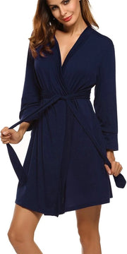 Kamis da Donna Corta a Manica Lunga 3/4 con Cappuccio e V- Collo Badjas Estivo Marine Blu