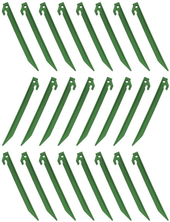 Stake per foro per terra 24 pezzi 230 mm - plastica - staffa antiscivolo - progetto robusto - per camping/giardino - avvertenza di sicurezza all'uso - piastrine per foro