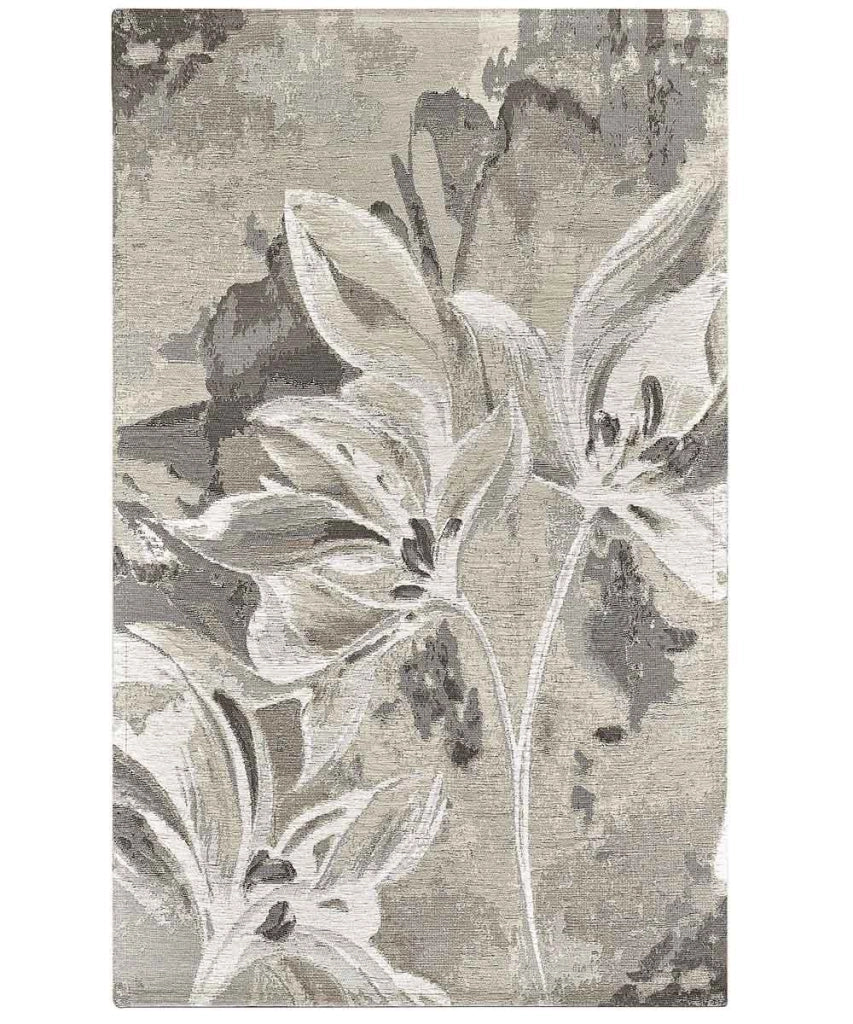 Tappeti Arredo VANILLA TORTORA salotto soggiorno camera, disegno fiori vaniglia motivo floreale, multiuso lavabile antiscivolo cm.65x110 (Coppia)