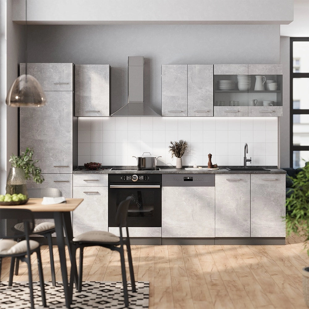 Cucina componibile R-Line Calcestruzzo/Antracite 300 cm, PL Antracite Vicco