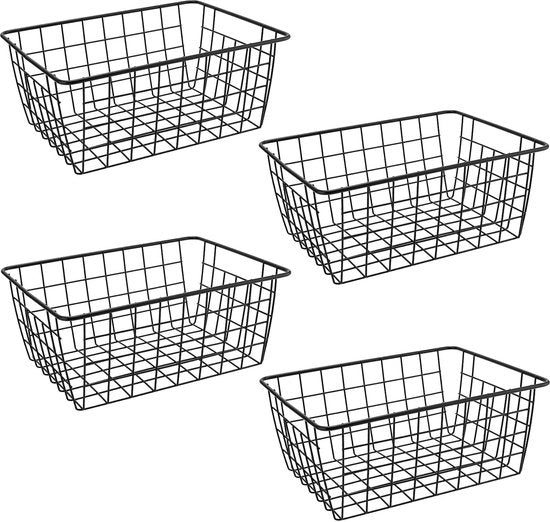 Organizzatori di cavi a 4 pezzi - Nero - Contenitori di organizzazione metallica - Cassetti per cavi - Armadietto di magazzino - Dimensioni 28 x 22 x 12 cm