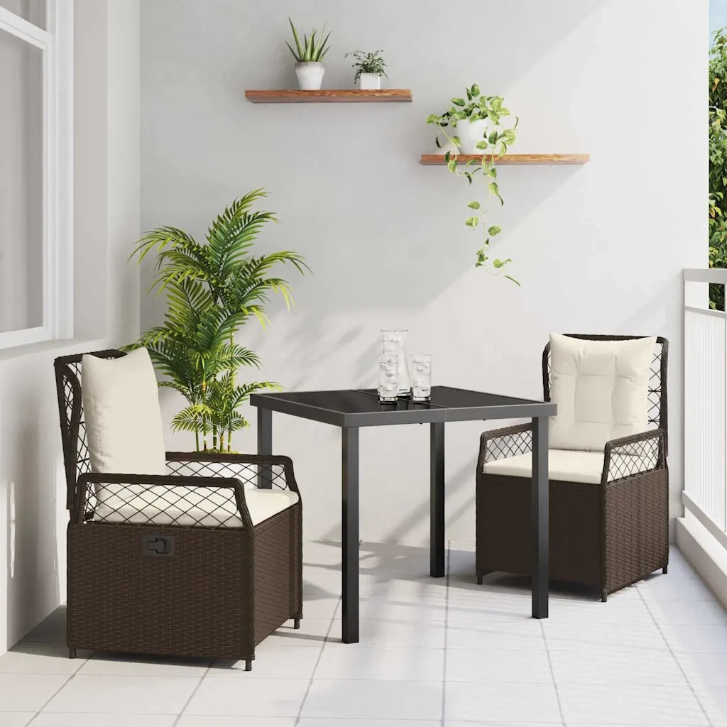 Set da Pranzo per Giardino 3 pcs Marrone polyrattan