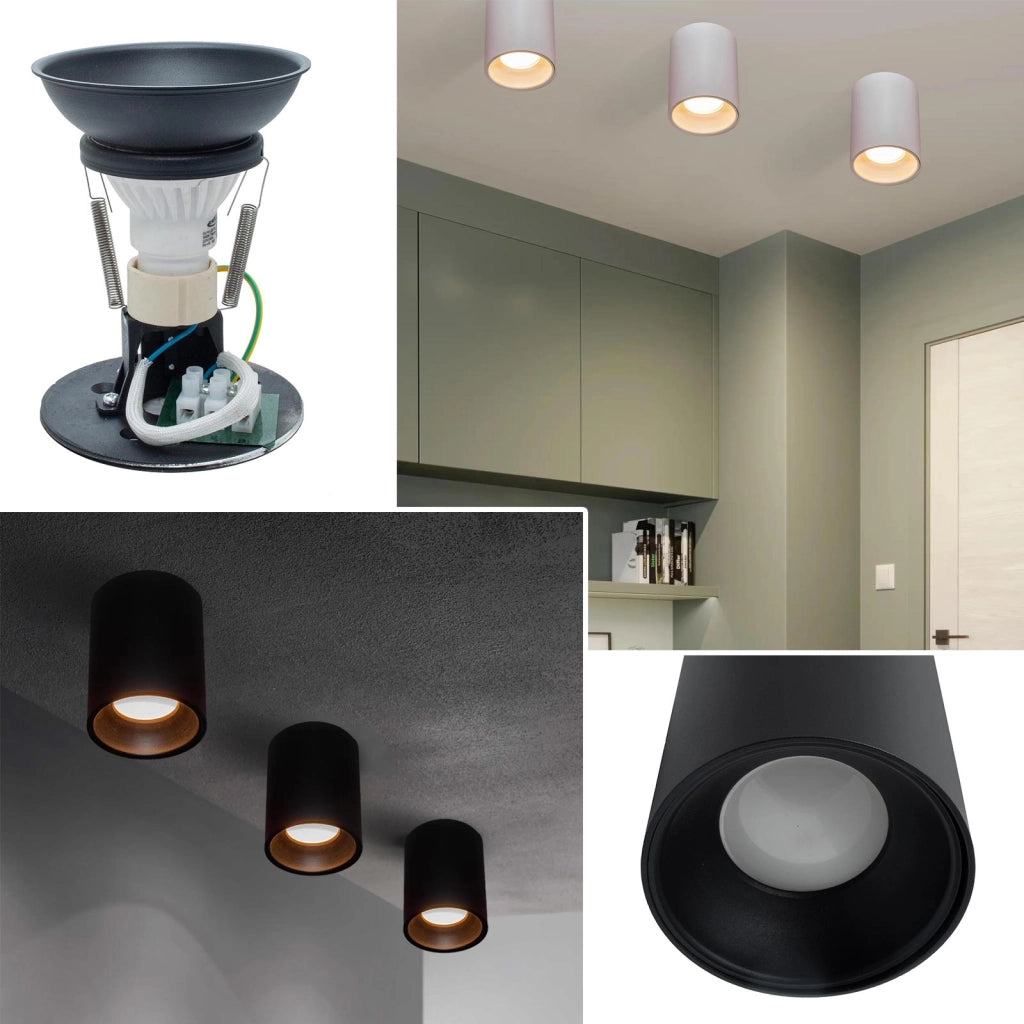 NIKOS plafoniera moderna faretto cilindro esterno da soffitto GU10 LED luce bagno cucina vetrina bar 230V COLORE NERO