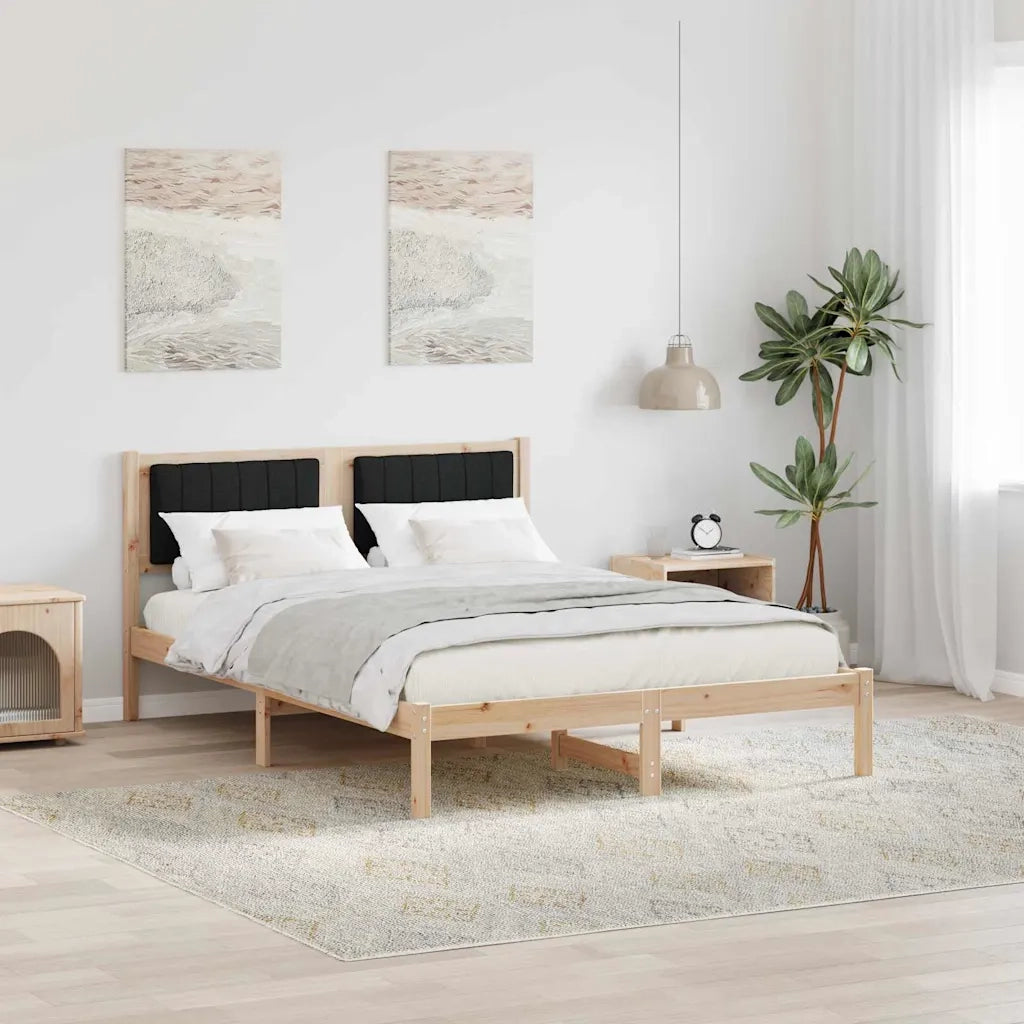 Letto con Testiera Rivestita Nero 140 x 200 cm Pino massello 878256