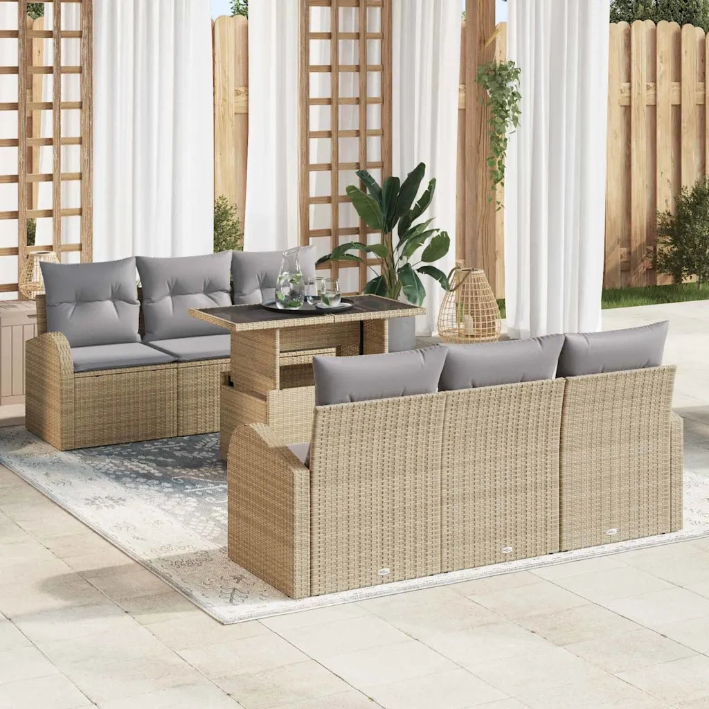 Set Divano da Giardino 7 pcs Beige Rattan in Polipropilene 3357303