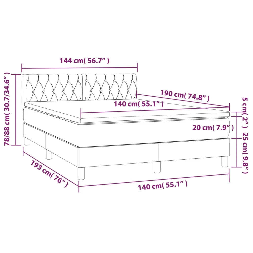 Letto a Molle Materasso e LED MarroneScuro 140x190cm in Tessuto 3133952