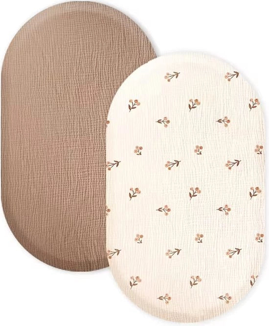 Due pezzi - Hoeslaken idrorepellente per lettino - Piumone per lettino - Beige e Crème fiori - 80x40 cm - Coprisacco per lettino