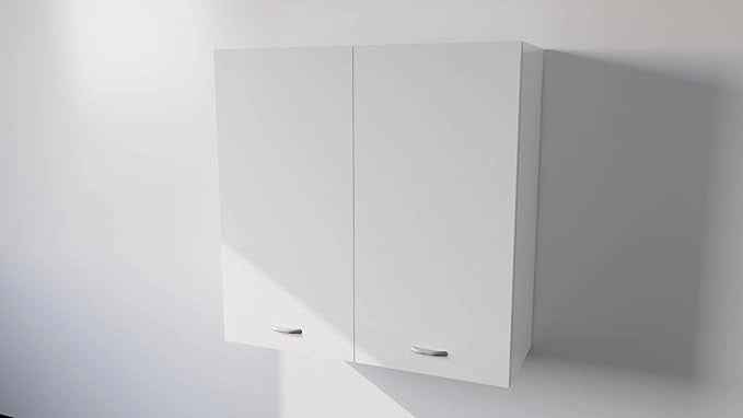 Pensile Cucina  in Legno Nobilitato Bianco, Mobile Alto con 2 Ante, Pensile Componibile Moderno Made in Italy (H90XL60XP33cm)
