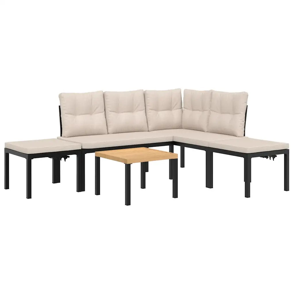 Divani Giardino con Cuscini 5pz Neri Acciaio Verniciato Polvere 3283659