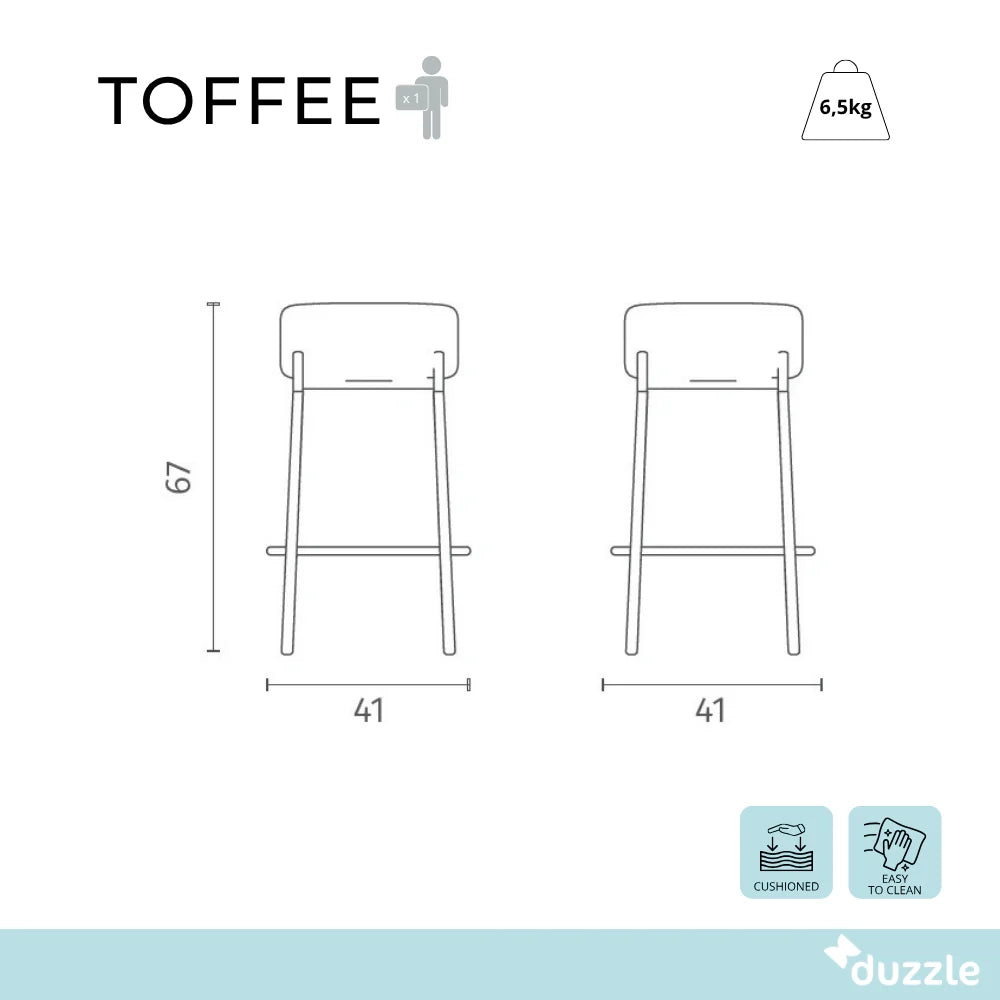 Set di 2 sgabelli da bar e cucina in tessuto ruggine Toffee con struttura in metallo e poggiapiedi | Duzzle