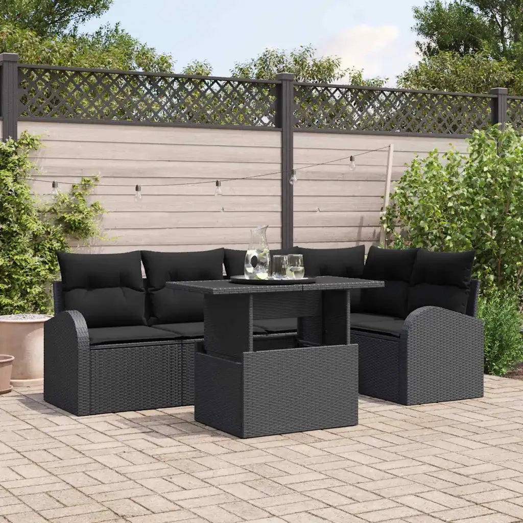 Set Divano da Giardino con cuscino 6 pcs Nero Poly Rattan 3357386