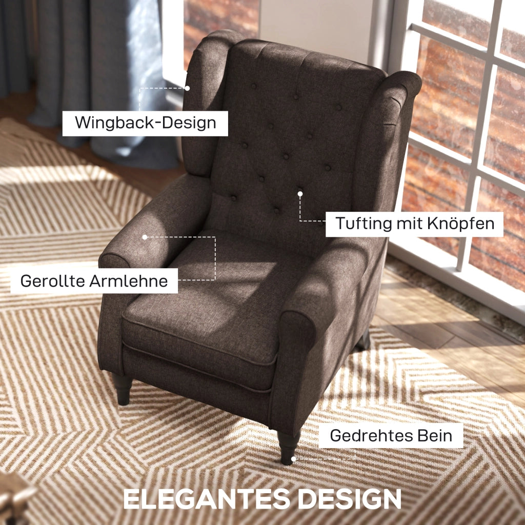 Poltrona Relax con Braccioli e Cuscini ¨C Zephmum ¨C Marrone, Tessuto, Legno