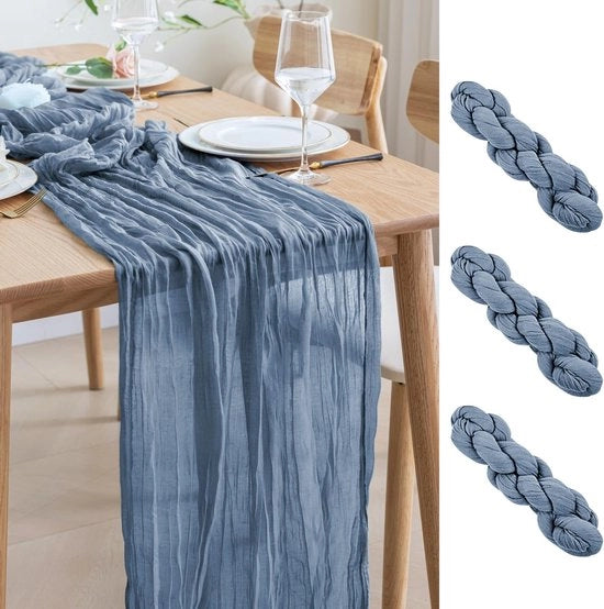Tavolo da formaggio 3 pezzi, tovaglia da tavolo 300 x 90 cm, tessuto blu scuro trasparente, tovaglia per tavolo boho, tovaglia per tavolo da matrimonio, tovaglia per doccia di nozze, tovaglia da tavolo per festa.