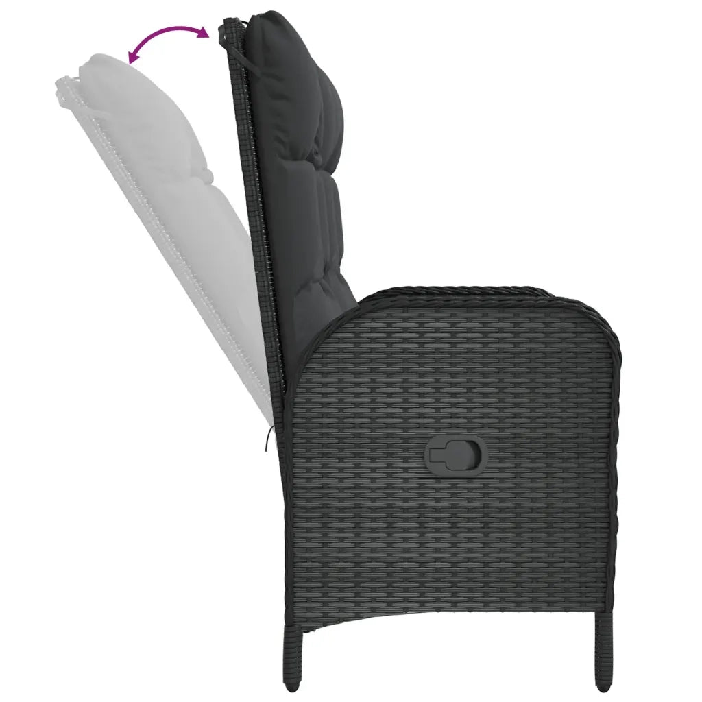 Panca Reclinabile da Giardino con Cuscini-Sgabello-Sedia da esterno 107cm Polyrattan Nera