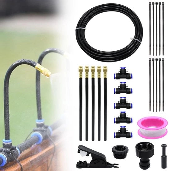 Kit di irrigazione per la pioggia 360 gradi - Sistema di irrigazione automatico per giardino - Aspiratore di gocce per piante - Bocchetta in ottone regolabile - Tubo in PE da 5 m