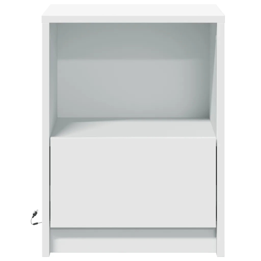 Set di 2 Comodini | Armadio da Notte | Mobiletto da notte con Luci LED Bianchi in Legno Multistrato