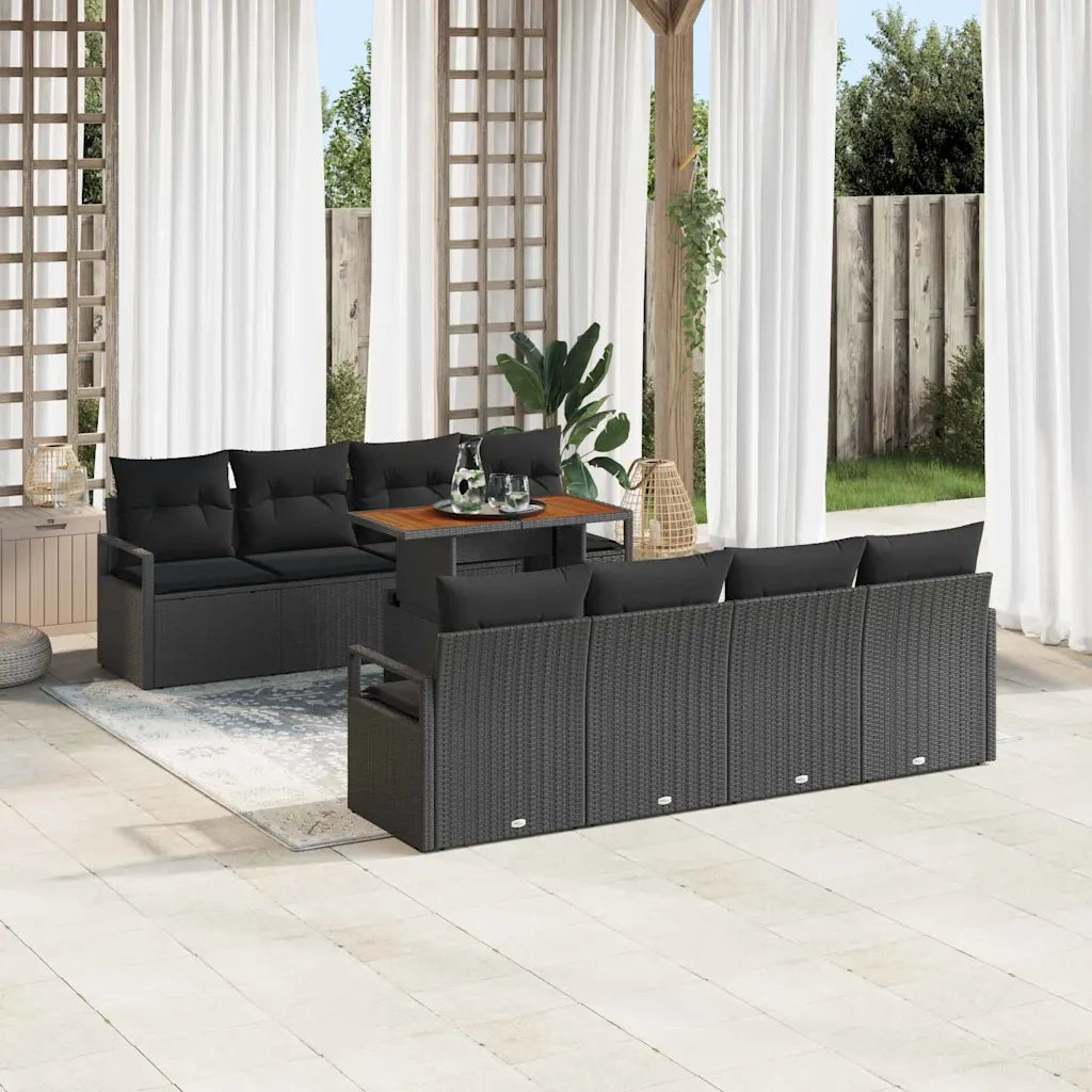 Set Divano da Giardino con cuscino 9 pcs Nero e Marrone