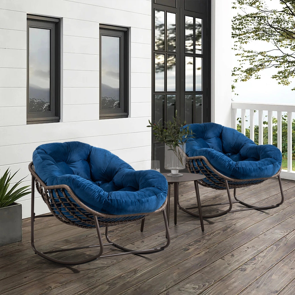 Poltrona a Dondolo da Giardino con Cuscini ¨C MINIMAL ¨C Rattan, Blu Navy, Reclinabile