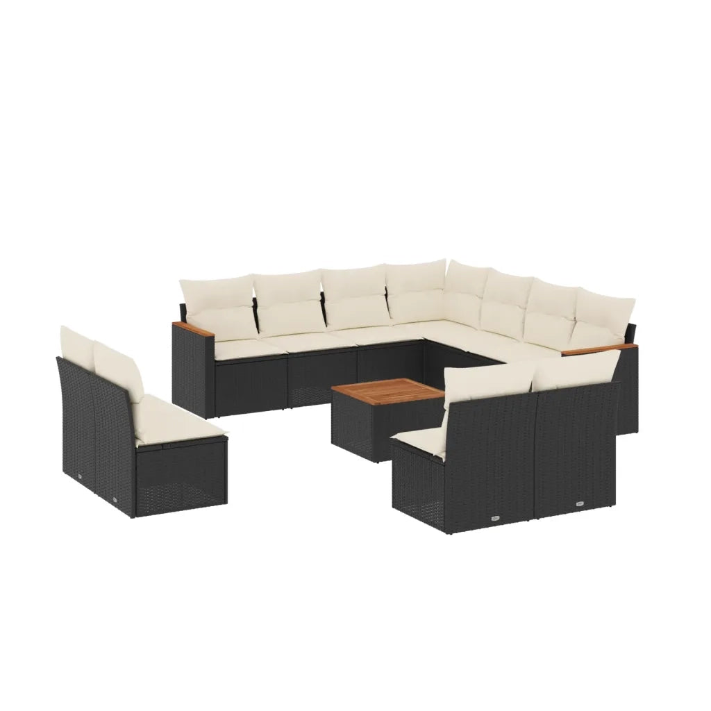 Set Divani da Giardino 12 pz con Cuscini Nero in Polyrattan 3258493
