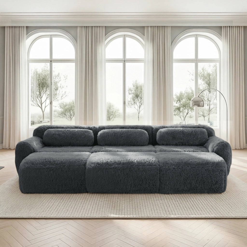 OKWISH Divano Modulare, Design Senza Struttura con Seduta Ampia, Configurazione Flessibile e Base Antiscivolo, Peluche Grigio