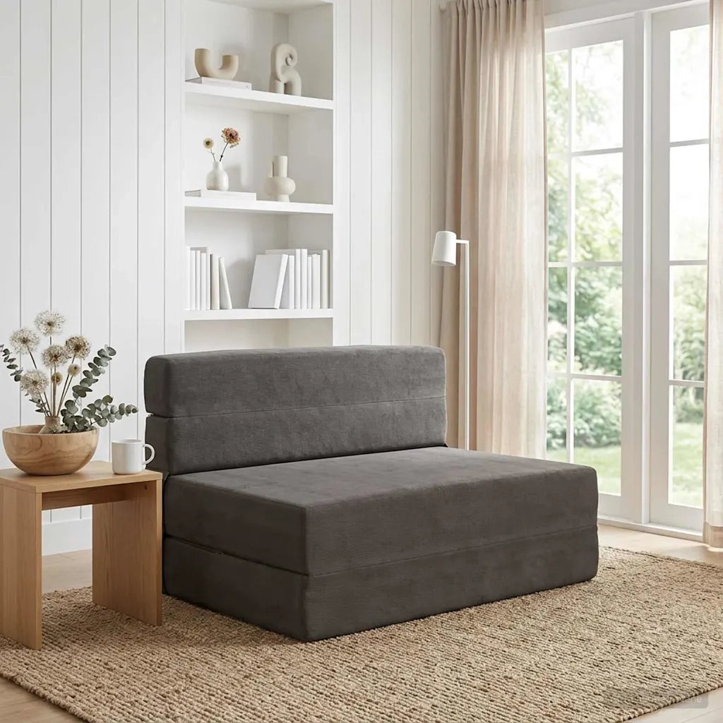 Divano Letto Pieghevole Grigio Scuro 100 x 80 x 60 cm Tessuto 900115
