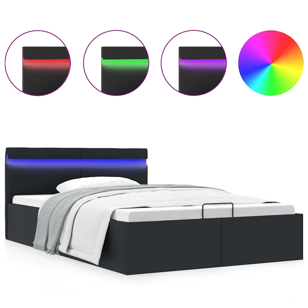Giroletto Contenitore Idraulico LED Nero Similpelle 120x200 cm