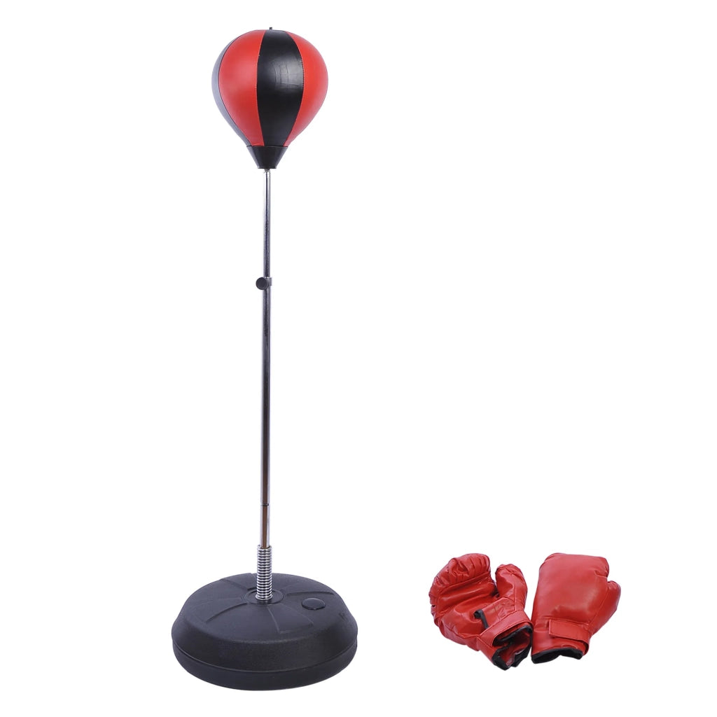 Set Punching Ball con Supporto Regolabile 125-145 cm, Guanti e Pompa Inclusi per Principianti e Professionisti
