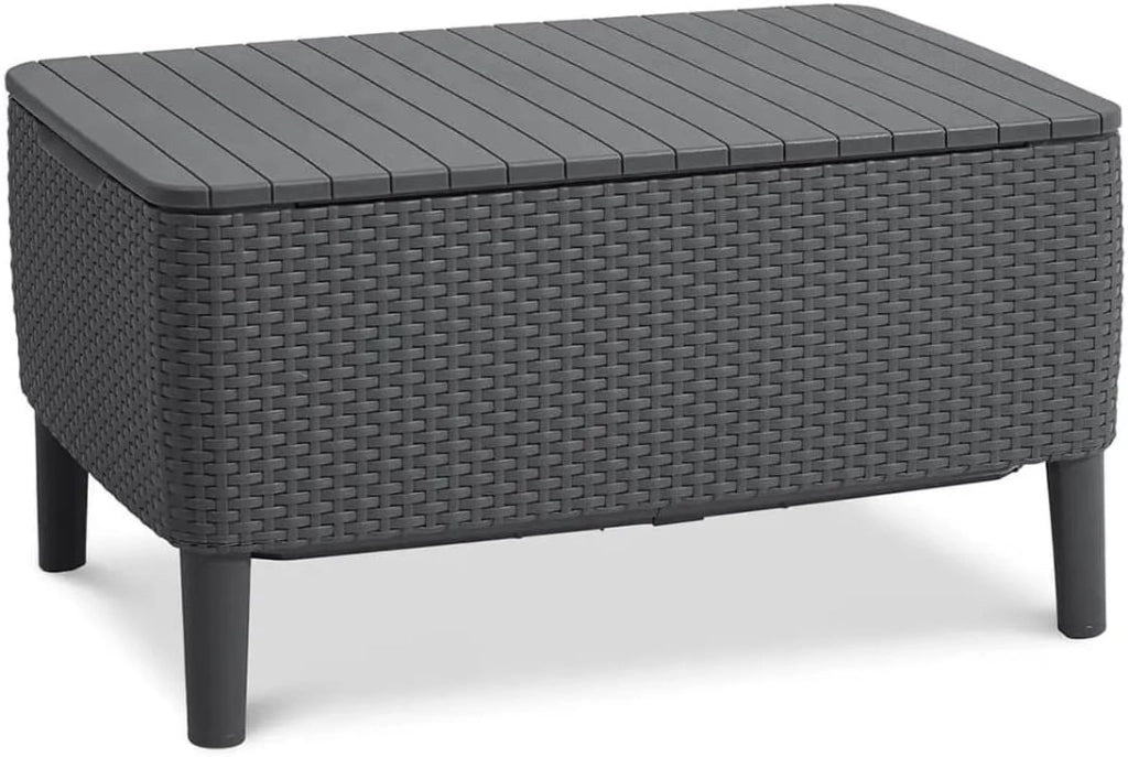 Salottino da Esterno Salemo Lounge Set 4 Pezzi in Resina Effetto Rattan con Tavolino Contenitore e Cuscini Colore Graphite Keter