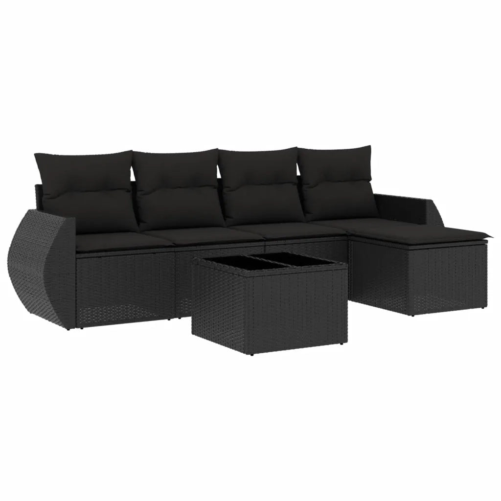 Set Divano da Giardino 6 pz con Cuscini Nero in Polyrattan 3253632