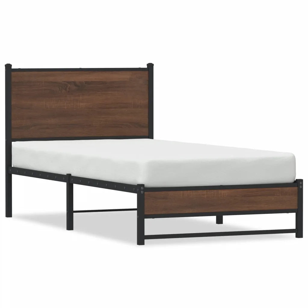 Letto singolo | Letto per adulti | Giroletto senza Materasso in Metallo Rovere Marrone 90x200 cm