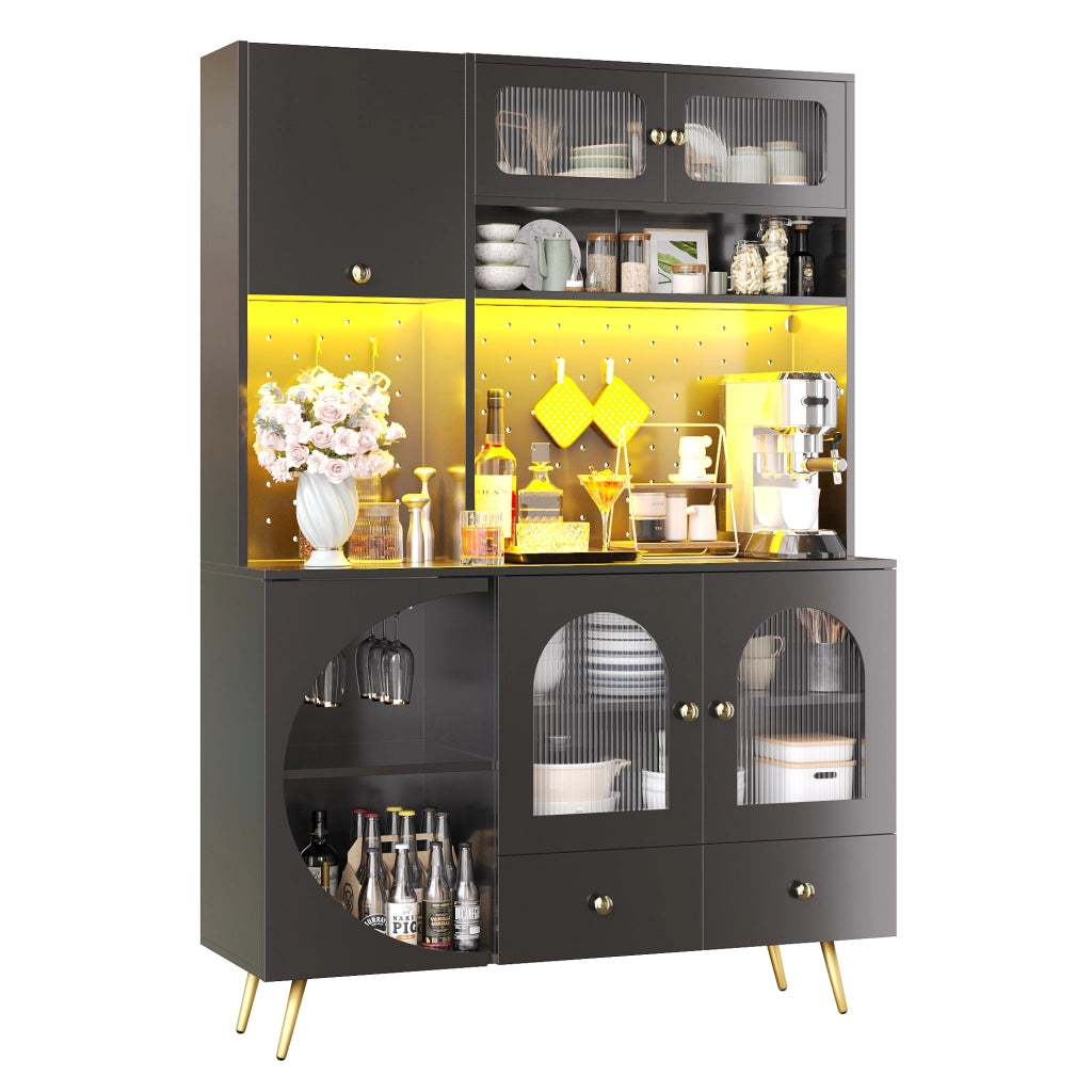 Mobile Credenza con LED ¨C Xylo ¨C Nero, Vetro, Cassetto, USB