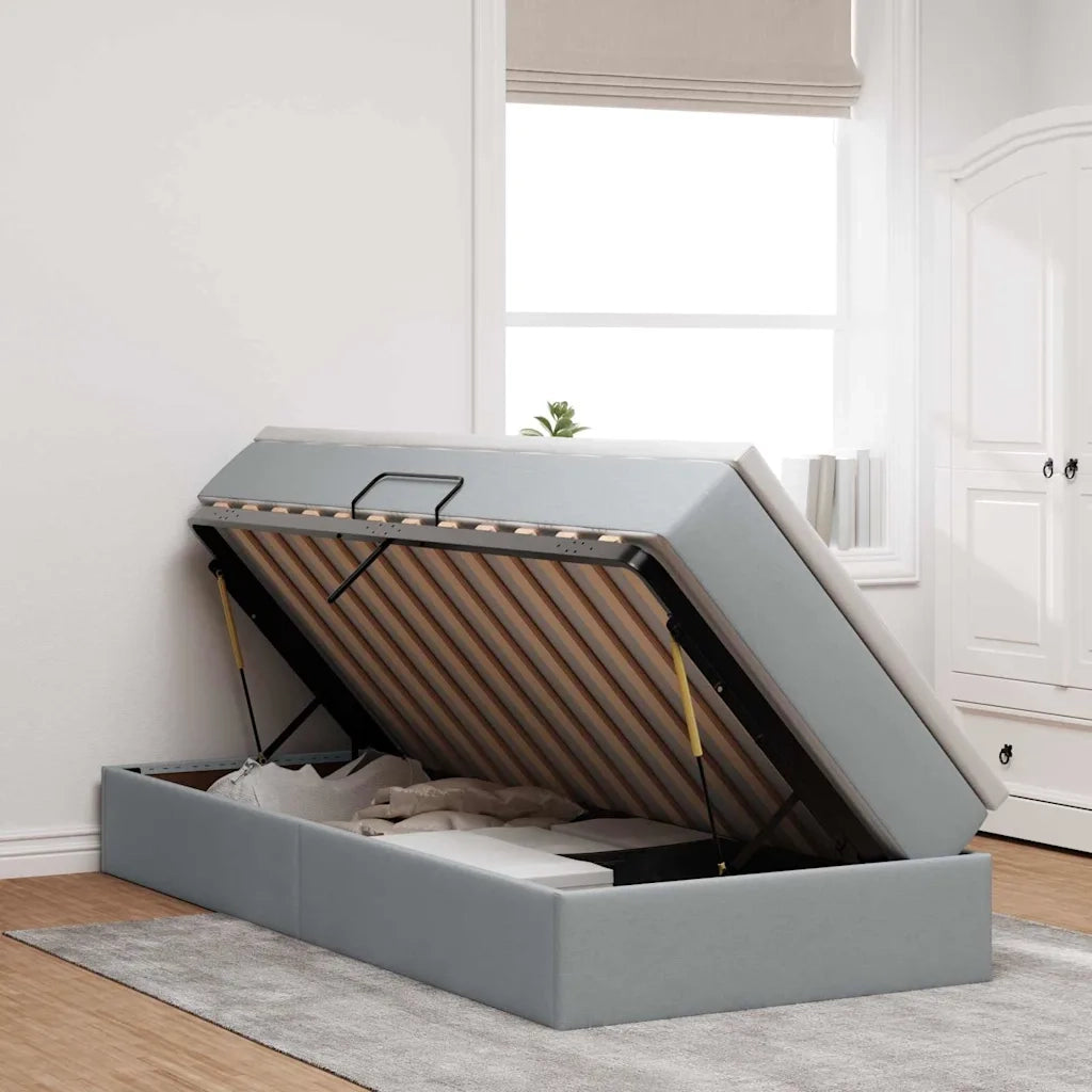 Letto con contenitore e materasso Grigio chiaro 100 x 200 cm