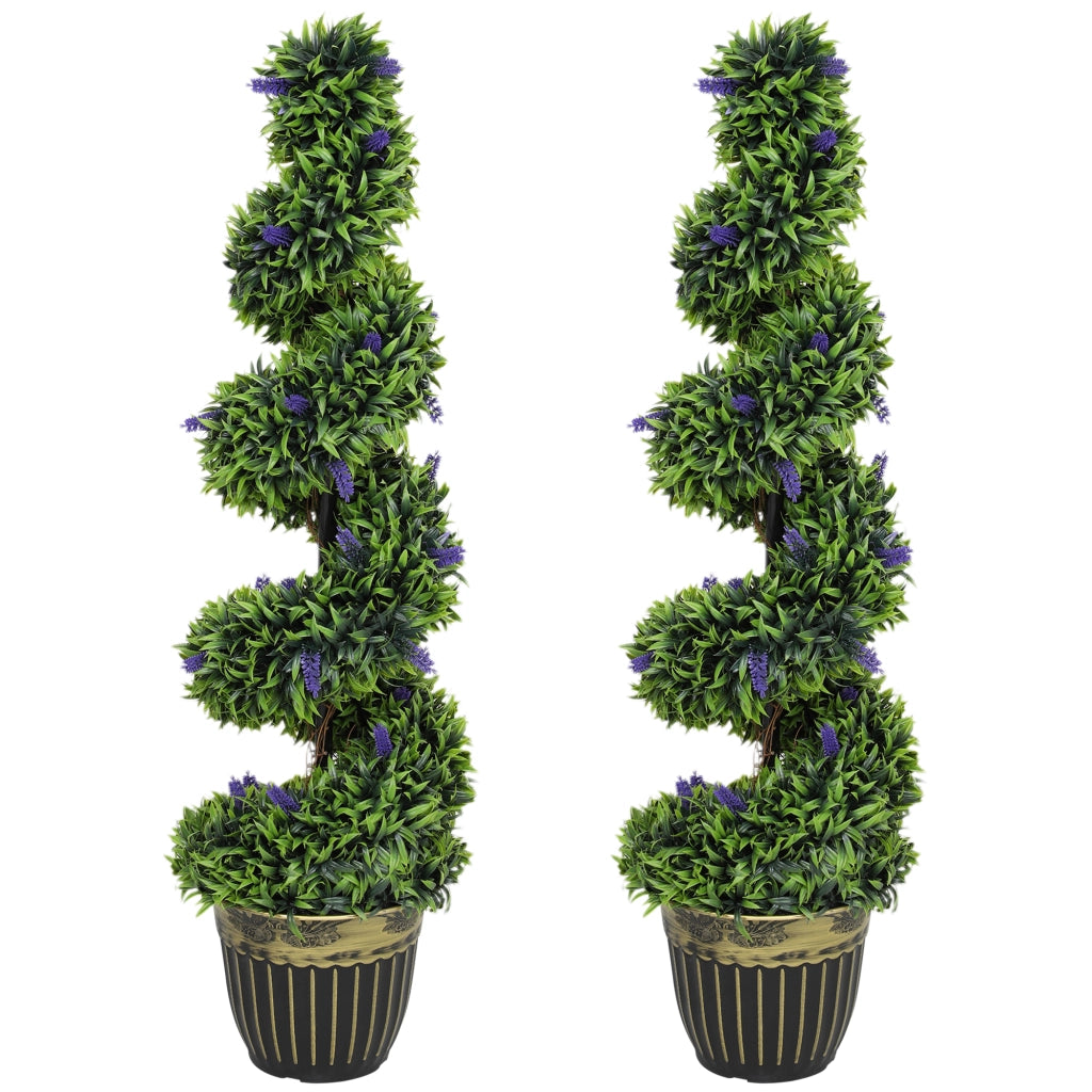 Set 2 Piante Finte Bosso a Spirale Anti-UV con Lavanda 115cm Verde e Blu