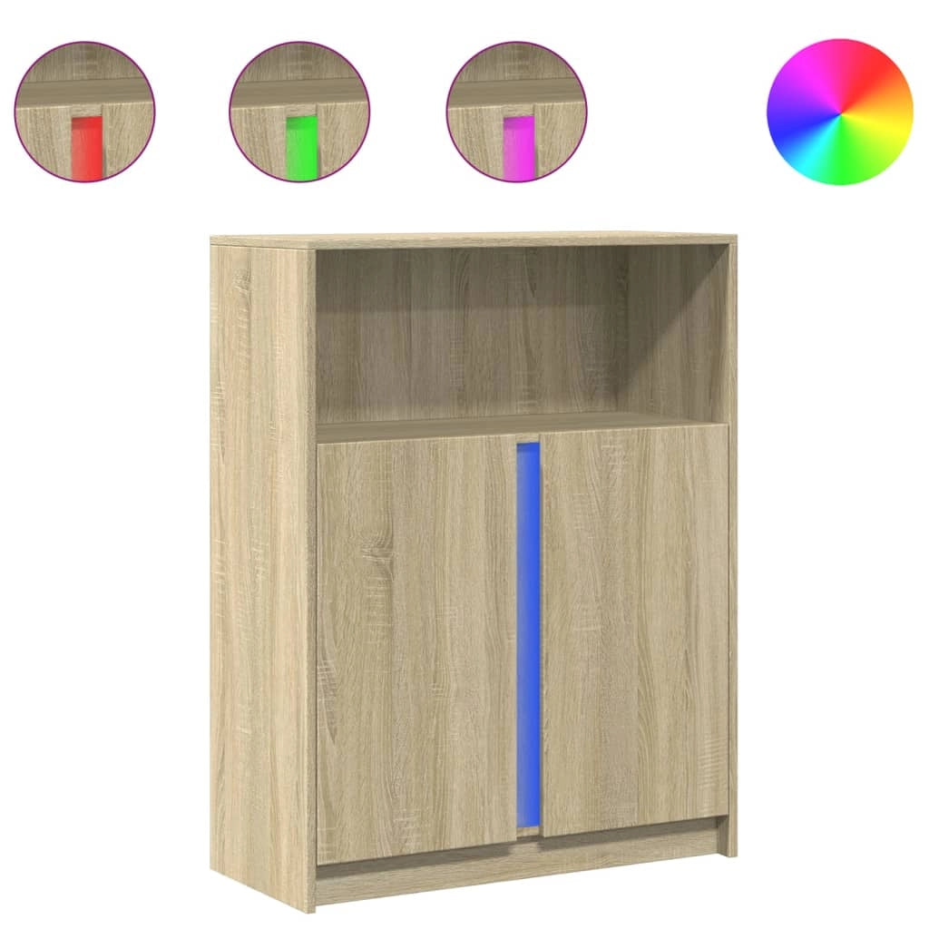 Buffet credenza cassettiera armadio mobile contenitore organizer per cucina soggiorno salotto con illuminazione a LED rovere Sonoma 77 x 34 x 100 cm legno ingegnerizzato marrone 02_0029799