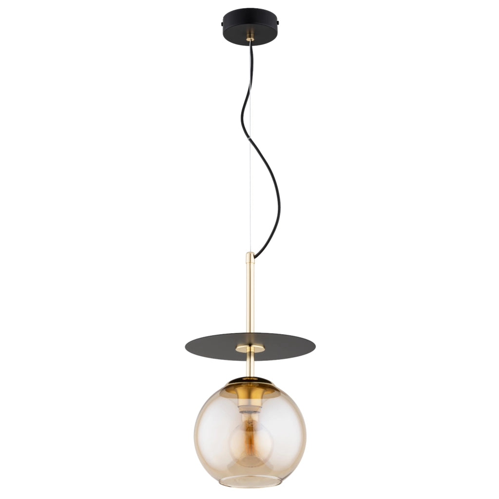 Lampada sospensione QEENCY nero-oro sfera ambra E27 Alfa