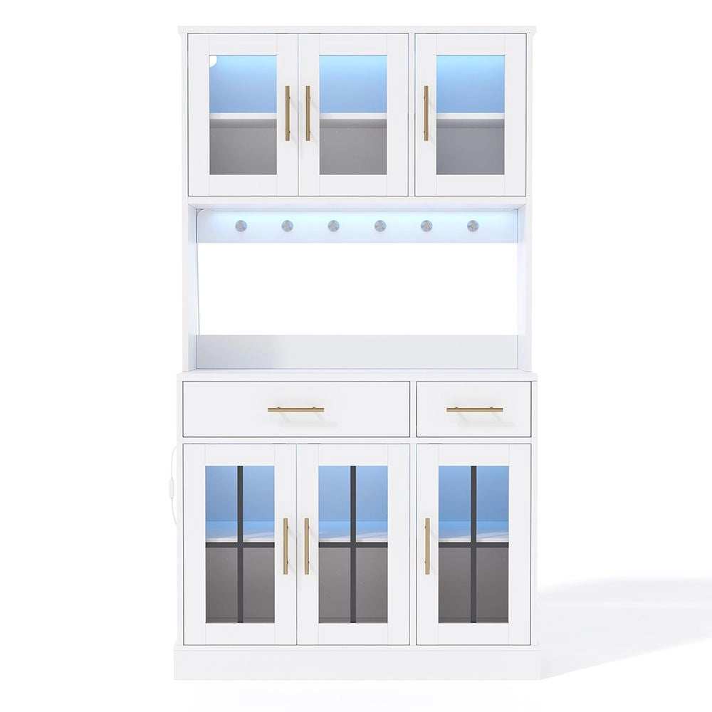 Buffet cucina con LED e presa - Xylo - 180x100 - Bianco - 6 porte 2 cassetti