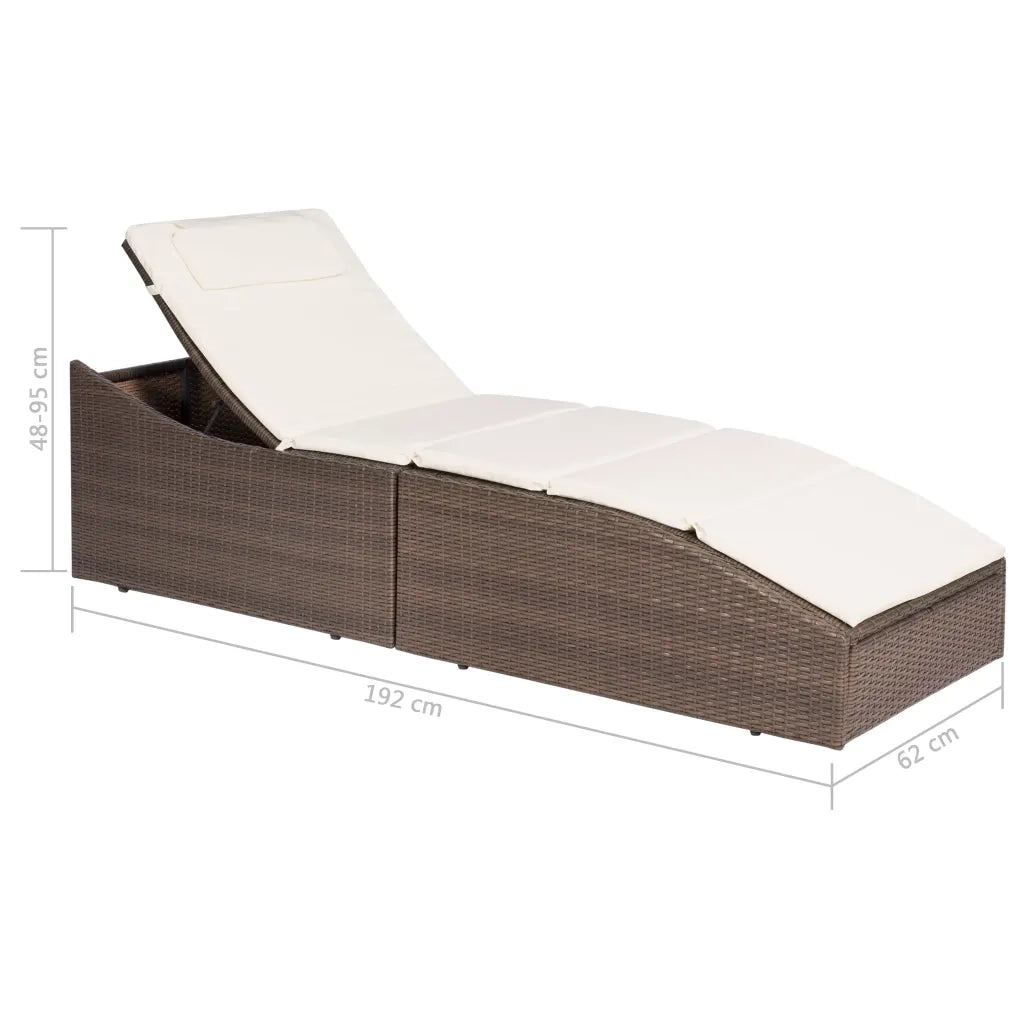 Lettino con Cuscino in Polyrattan Marrone 44135