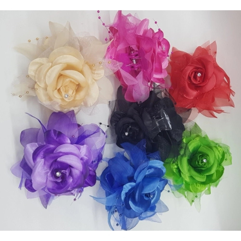 Trade Shop - 2 Fermaglio Fermagli Fiore Rosa Glitter Molletta Ferma Capelli Fermacapelli -