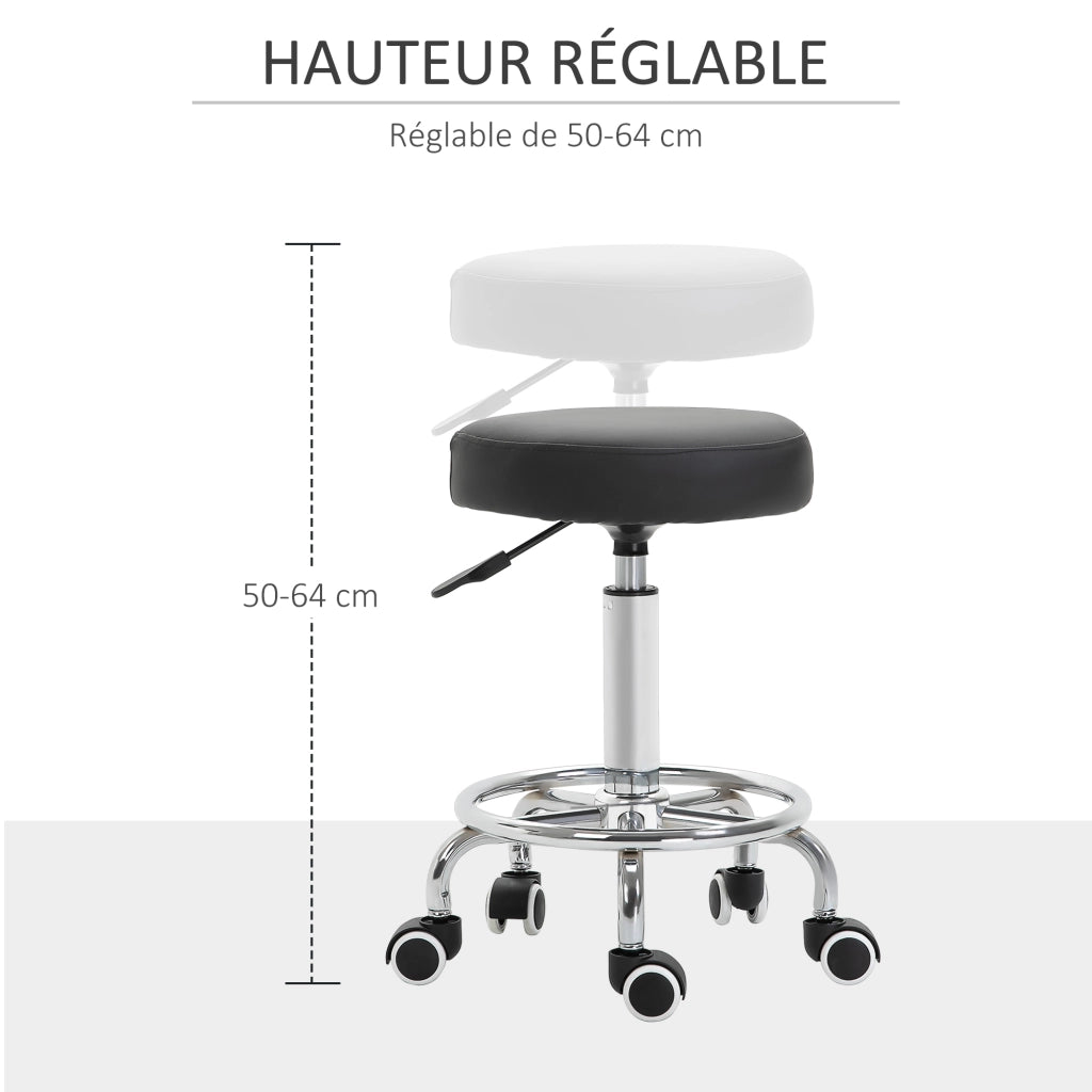 Sgabello con Ruote ¨C zephmum ¨C Nero, Imbottito, Regolabile 50-64 cm