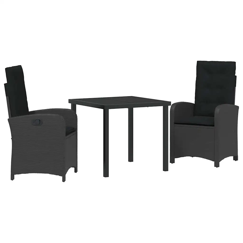 Set da Pranzo per Giardino con cuscino 3 pcs Nero polyrattan