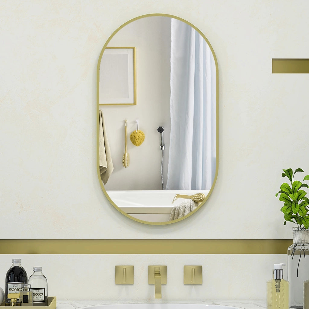 Specchio Ovale da Parete ¨C Xylo ¨C Cornice Alluminio Dorato 40x70cm