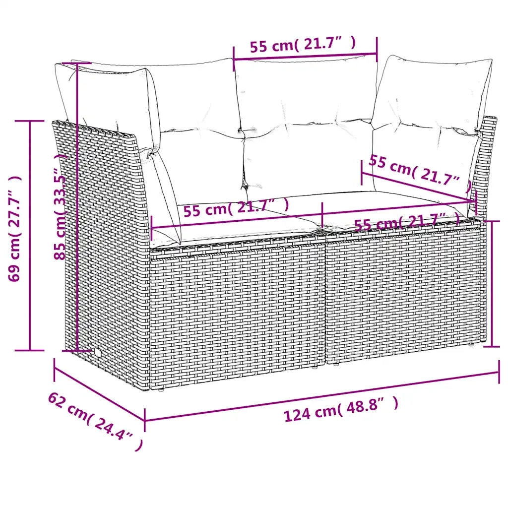 Divano da giardino con cuscini 2 posti nero in polyrattan 365963