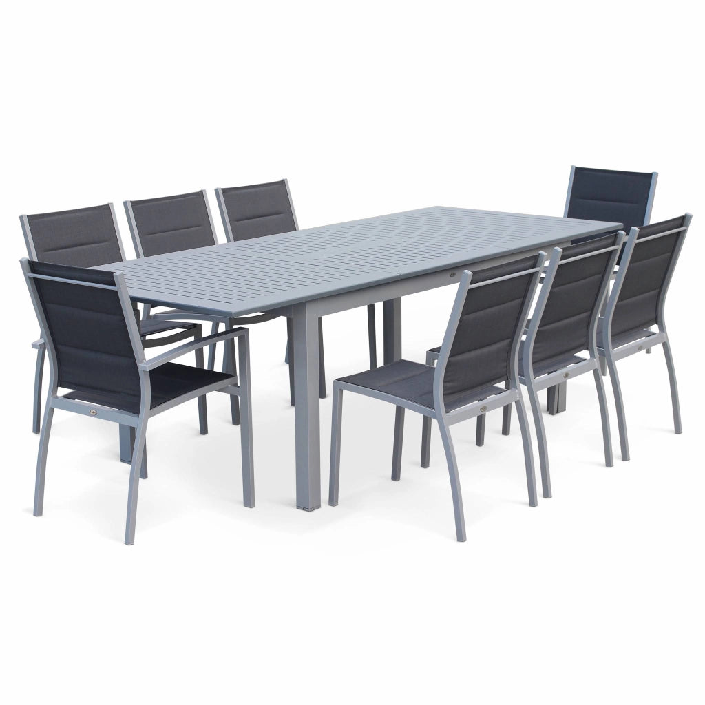 Set tavolo da giardino allungabile in alluminio con 8 posti, grigio
