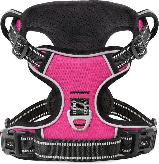 Harnas per cani, harnas senza tirare per cani di taglia media, con pelo, respirante, regolabile, riflettente, anti-pull con maniglia imbottita, rosa, XL