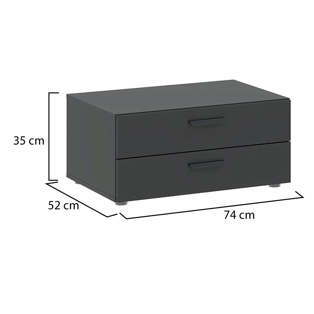 Piatto, Cassettiera 2 Cassetti, 74x52x35h cm Nero Antracite